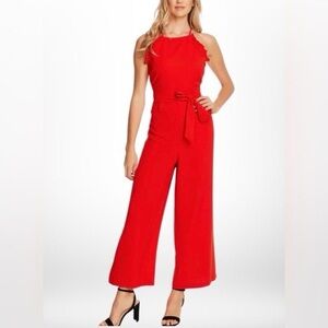 Red Ruffle Belted Jumpsuit